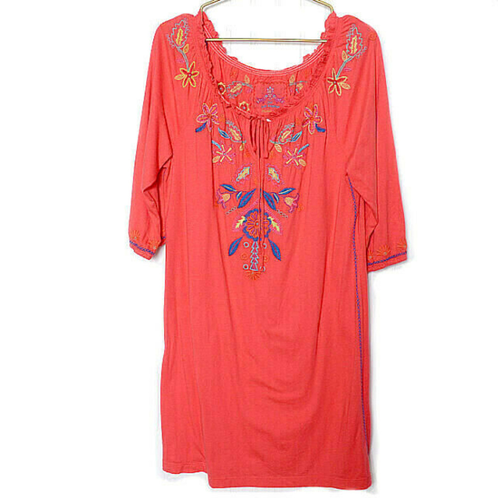 Johnny Was Emroidered Red Shift Dress Large (b07)